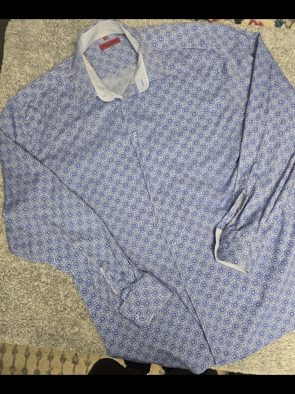 Luchiano Visconti Blue Geometric Mosaic Tile Dress Shirt XXL Luxury Print